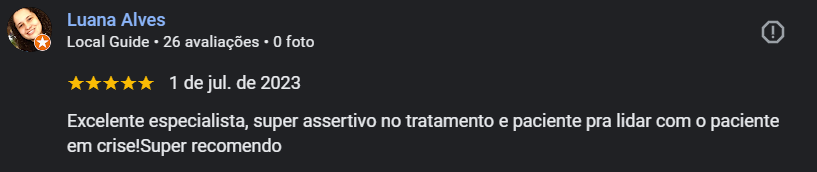 Avaliação de Luana Alves no Google — 5 estrelas